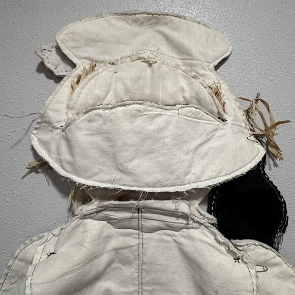 Handmade Vintage 48" Scarecrow Wall Decor Fabric Plaid Denim Articulated Hayride - Picture 9 of 13